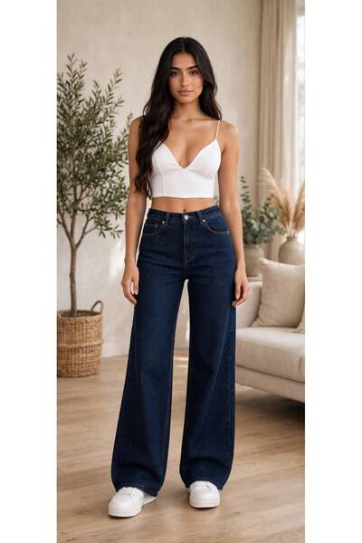 Camelia Ikon Gold Salaş Kot Pantolon Mavi Kar Likralı Palazzo