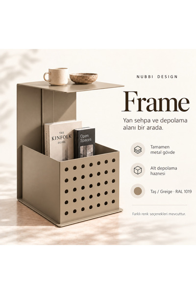 Frame Metal Yan Sehpa Modern Tasarım Depolama Hazneli Yan Sehpa