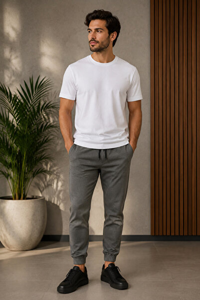 h&ç giyim Pantaloni din țesătură jogger cu elastic în talie și croială confor...