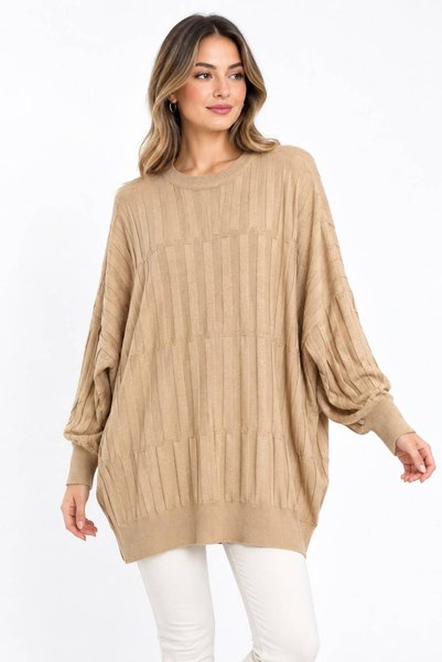 ÇALIKUŞU TRİKO Fi̇ti̇lli̇ Bat Sleeve Bluz M2482
