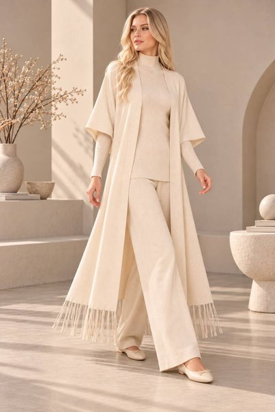MAY MARA Women's 3-Piece Knitwear Set with Vest, Blouse and Pants