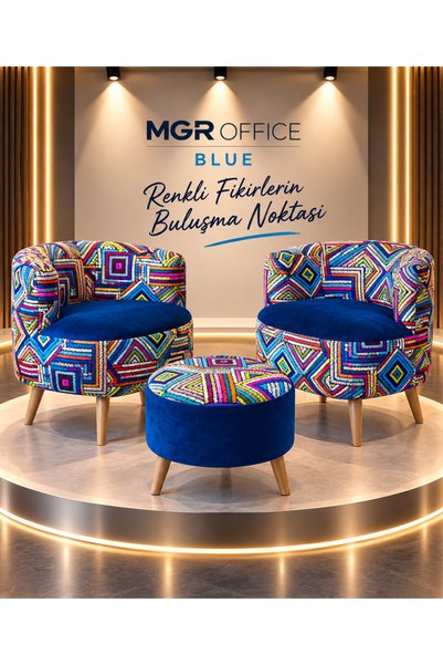 Mgr Office BLUE Çay Seti Berjer Salon Balkon Koltuk Oturma Grubu 2 Berjer 1 P...