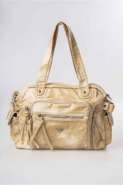 ÇÇS Women's Vintage Washed Leather Look Multi-Pocket Zippered Large Size Shou...