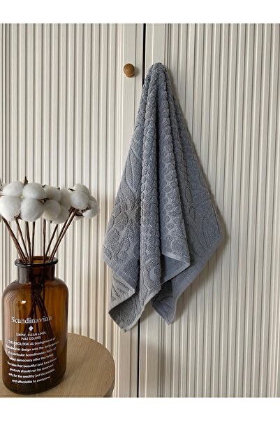 Breeze %100 Pamuk Jakarlı Yüz ve El Havlusu 50x90 cm - Gri