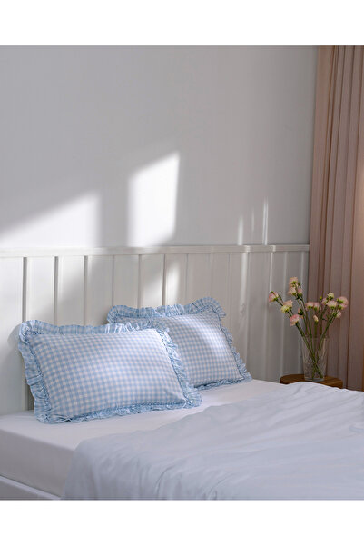 Madame Coco Rochelle 2-Pack 100% Cotton Ranforce Ruffle Pillowcases - Blue