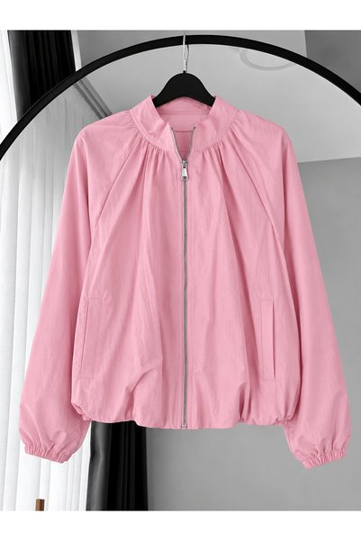 Hepsi Moda Zippered Short Parachute Jacket - 26157 - Powder Pink