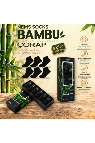 4 Mevsim Bambu Erkek Siyah Yarım Konç Çorap