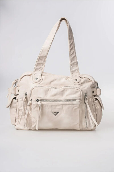 ÇÇS Women's Vintage Washed Leather Look Multi-Pocket Zippered Large Size Shou...