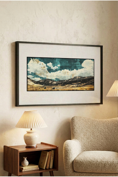 Zevahir Mobilya Dekorasyon 1 Piece Black Wooden Framed Horizontal Wooden Pain...