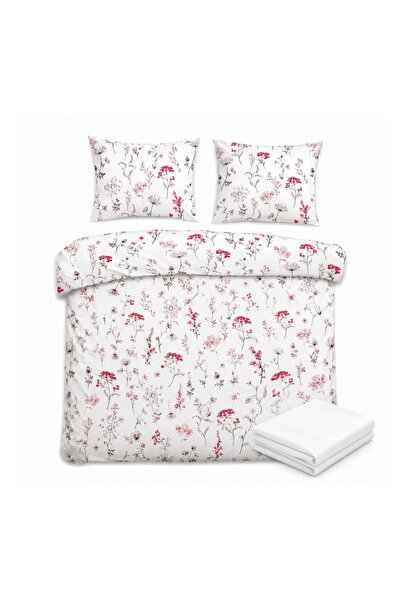 NATERIS Set lenjerie cu cearșaf Soft Meadow, alb floral, 220x200 cm, 100% bumbac
