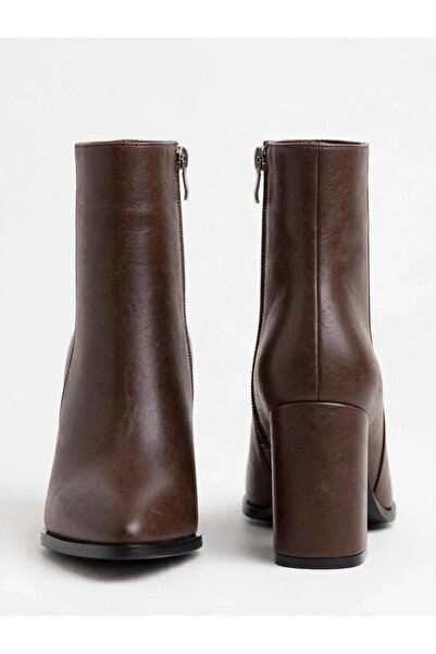 Solediya Women's Brown Pointed Toe Side Zipper Thick Heeled Casual Boots - He...