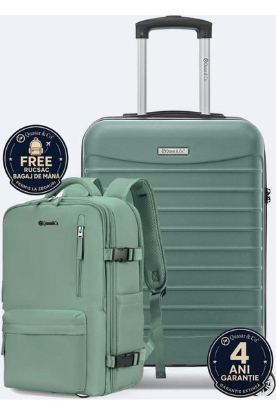 Quasar & Co. Set troler cabină și rucsac, 55x38x21cm/43x30x20cm, bagaj de mân...