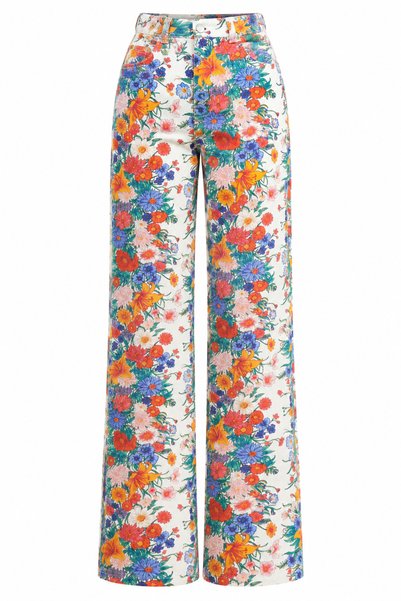 My Blog White-Blue Floral Pattern Denim Trousers - 3Y251033