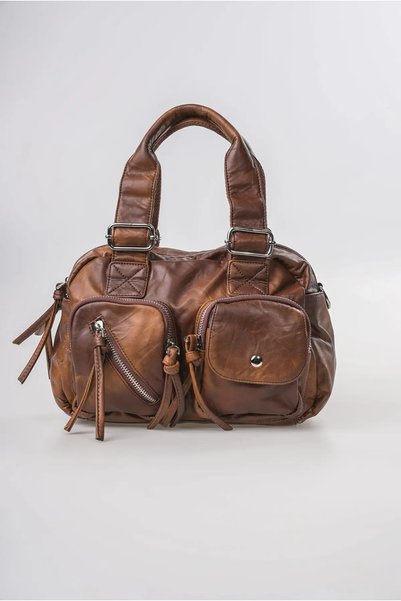 ÇÇS Women's Washed Leather Look Multi-Pocket Zippered Adjustable Strap Hand a...