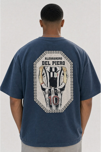 Respire Tricou Oversize Bărbați, Tricou Supradimensionat Streetwear cu Broderie Semnătură și Imprimeu Spate Legend Alessandro Del Piero 10