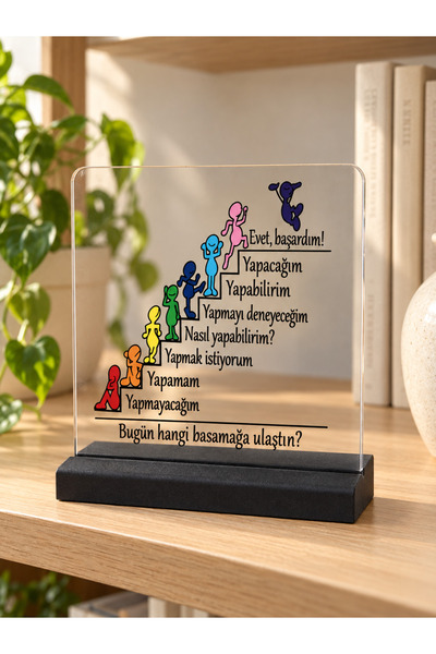 Rex Aksesuar Başarı Merdiveni Motivasyon Yazılı Dekoratif Biblo – Siyah Standlı Mor Masa Süsü Hediyelik