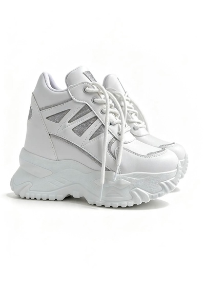 Shoebutik Margaritta White Leather Hidden Padding Stone Sneakers