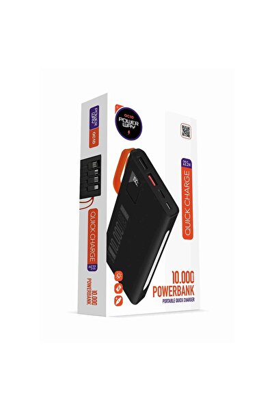 Midcom Powerway QC10 10.000 Mah Pd 22.5W Dahili Kablolu Hızlı Şarj Led Fener Gerçek 10.000 Mah Powerbank
