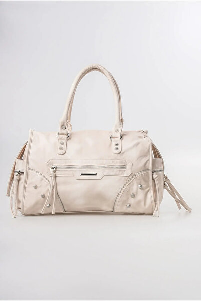ÇÇS Women's Vintage Washed Leather Look Oversized Zipper Detailed Shoulder an...