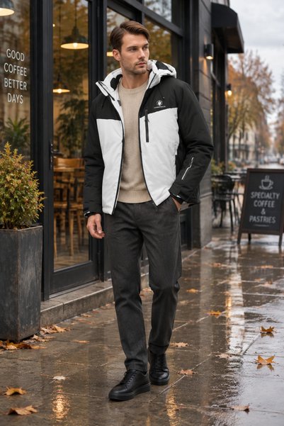lumberjack XN-2950 Jachetă cu glugă pentru bărbați, alb-negru, de zi cu zi