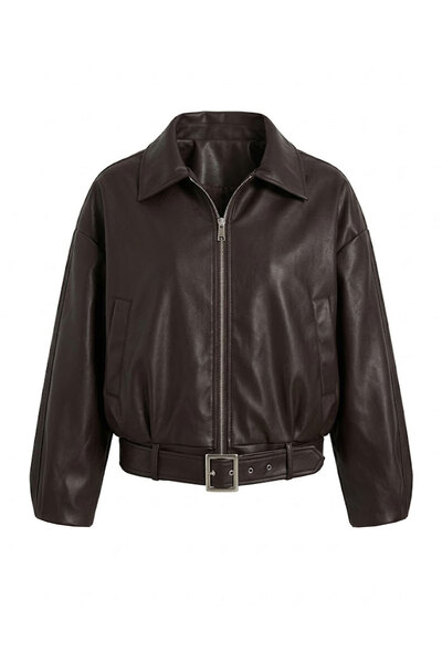Noa&Noa Waist Belted Bat Sleeve Leather Jacket-Brown Brown