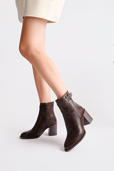 BAHRİNA Women's Bitter Brown Thermo Rubber Sole Stone Buckle Boots