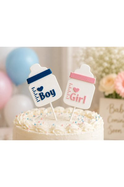 DU&ER 2-Pack Baby Bottle Cake Decoration – Gender Reveal Party and Baby Showe...