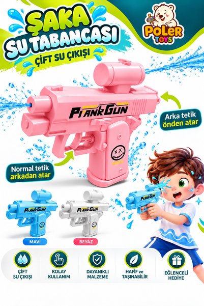POLER TOYS PRANKGUN ŞAKA SU TABANCASI ÇİFT ÇIKIŞLI ŞAKA SU SİLAHI