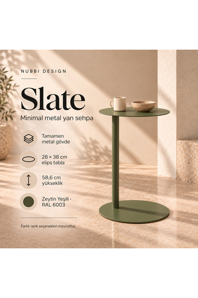 Slate Metal C Sehpa Modern Tasarım Elips Tablalı Minimalist Koltuk Yanı Sehpa