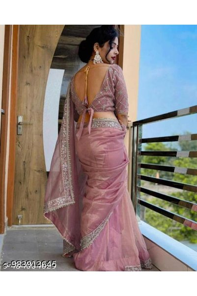 Generic Brand Women's Pink Net Saree