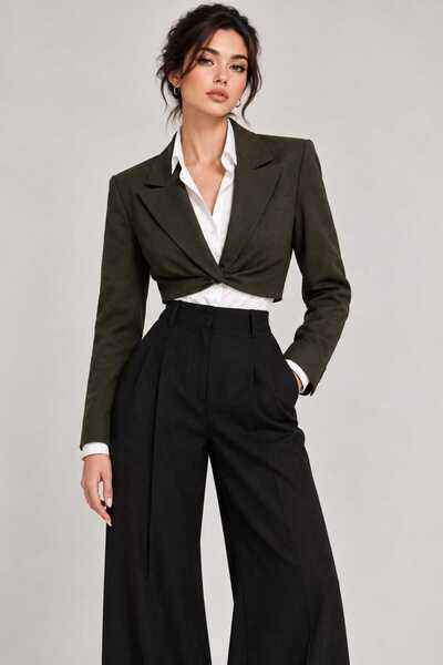 FASHION Sacou Dama Scurt Kaki Elegant, Croiala Moderna, Office