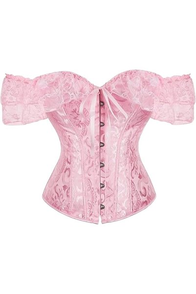 Dress Cici صدرية زفاف، كورسيه عروس بأكمام قصيرة منفوخة من الدانتيل وتفاصيل جاكار