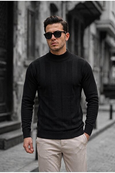 Oksit Seka 917 Striped Cotton Slim Fit Men's Half Fisherman Sweater