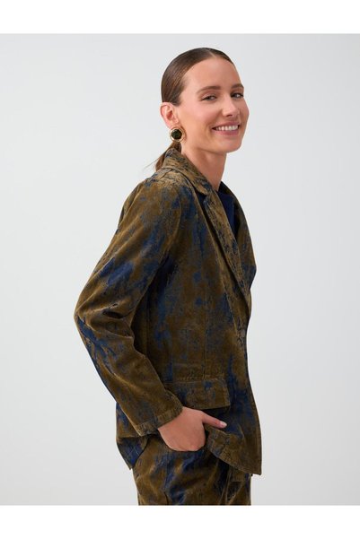 Jimmy Key Khaki Pocket Detailed Shirt Collar Flocked Printed Denim Jacket