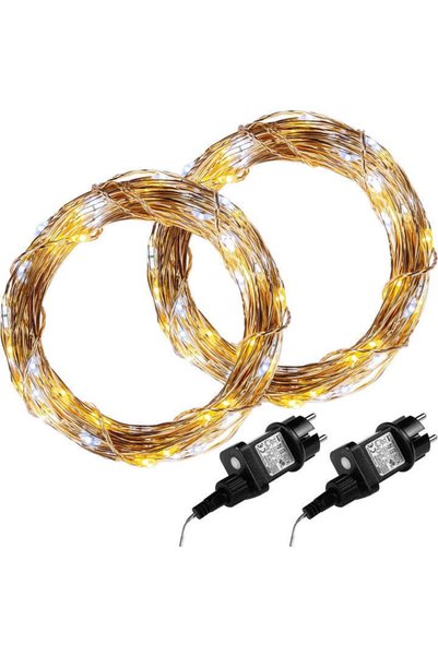 GORILLA Set de 2 instalatii cu 100 de led-uri, alimentare cu adaptor, transpa...