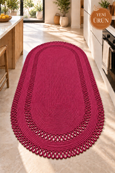 MaVaux Alessa Doğal Oval Hasır Jüt Kilim Oval Dekoratif Örgü Kilim – Modern B...