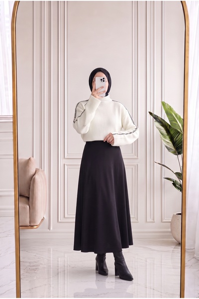 MİHRA STORE Isolde Rollkragenpullover mit Nahtdetails-Zİ5289 Ecru