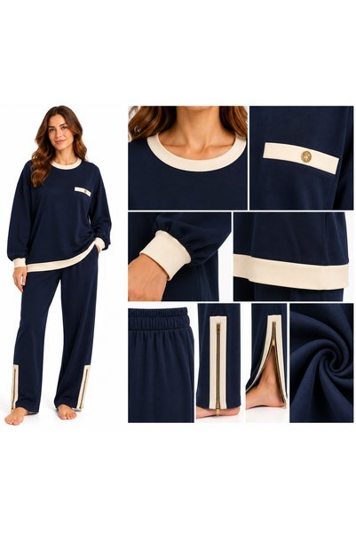 YUYİ ZEYLAND PAÇASI Costum de pijama pentru femei, cu mânecă lungă și detalii cu fermoar