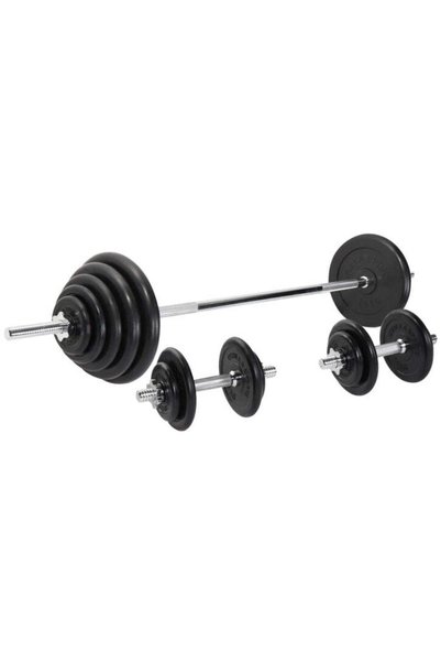 Gorilla Sports Set 2 bare + gantere, discuri cauciuc 100 kg