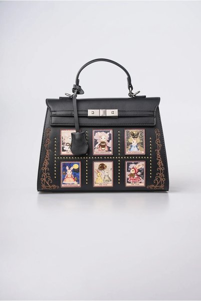 ÇÇS Women's Rabbit Figured Tarot Card Patterned Vintage Leather Look Metal Bu...