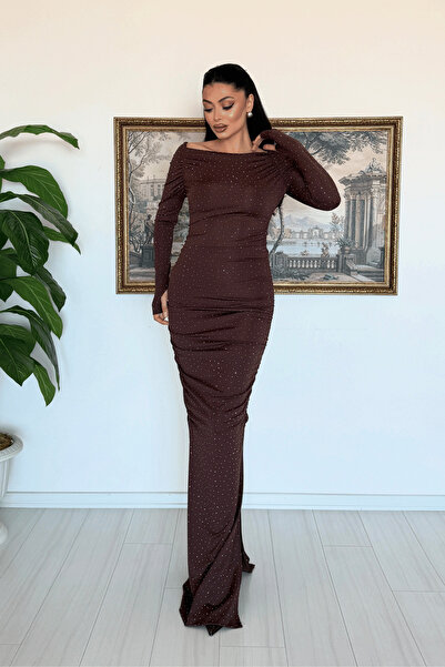 giyimmasalı Rochie din țesătură modal cu mănuși decorate cu pietre - MARO
