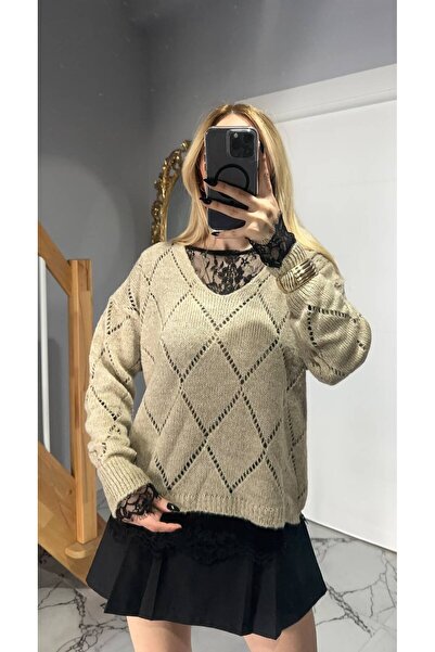 rose tml giyim Women's V-Neck Lace Detachable Blouse Knitwear Sweater