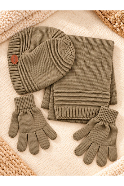 Uğur bebe Marca Kitti, culoare Amber Khaki, 3 piese: eșarfă, pălărie și mănuș...