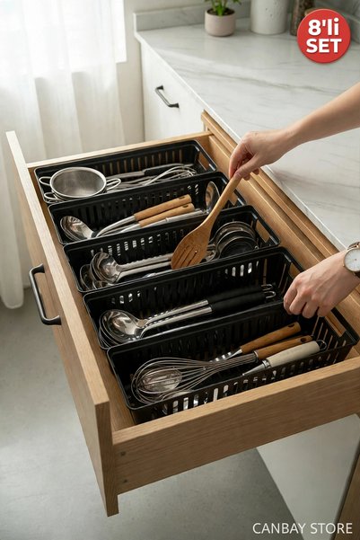 Canbay Store 8-Piece Modular Spoon Holder Set - Kitchen Organizer Drawer Organizer Knife Holder Ladle Holder Black