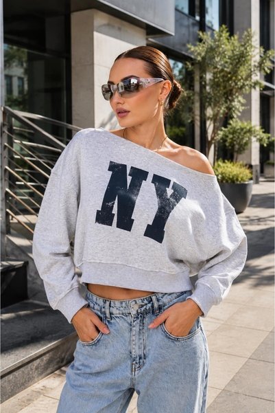 citycenterfashion Γυναικείο φούτερ με στάμπα και λεπτομέρειες από πέτρα, με λ...
