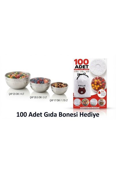 5DM 3'lü Paslanmaz Çelik Saklama Kabı ve Çok Amaçlı Rende Seti (100'lü Pratik Gıda Bonesi Hediyeli)