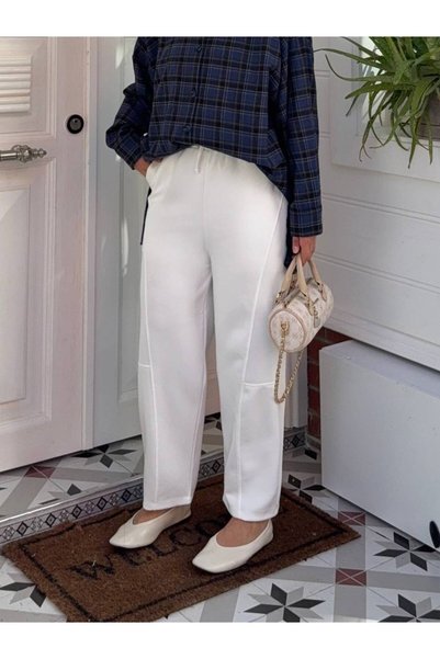 nurvina modest wear Pantaloni Premium Puff Scuba cu cusături, talie elastică ...