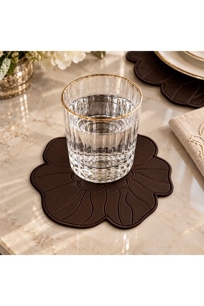 2Ddesign 2 Adet Papatya Desenli Nakışlı Suni Deri Bardak Altlığı 14x14 cm – Ş...