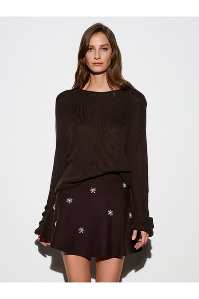 Dilvin Boat Neck Draped Soft Textured Sweater