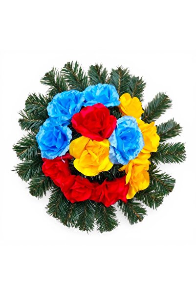 fara marca Coroană funerară artificială cu 12 trandafiri multicolori